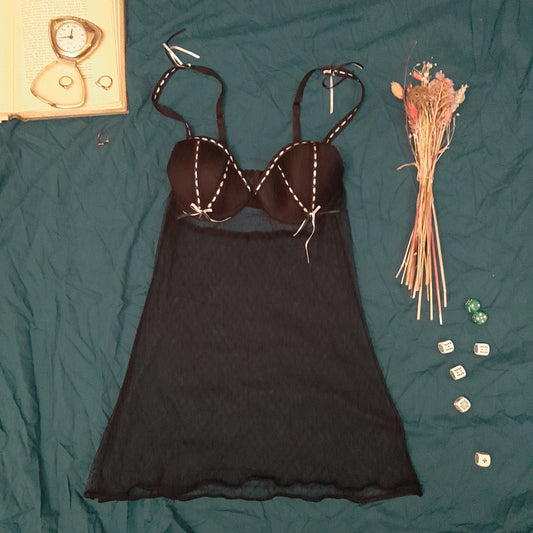 Black slip with black and white ribbon detail