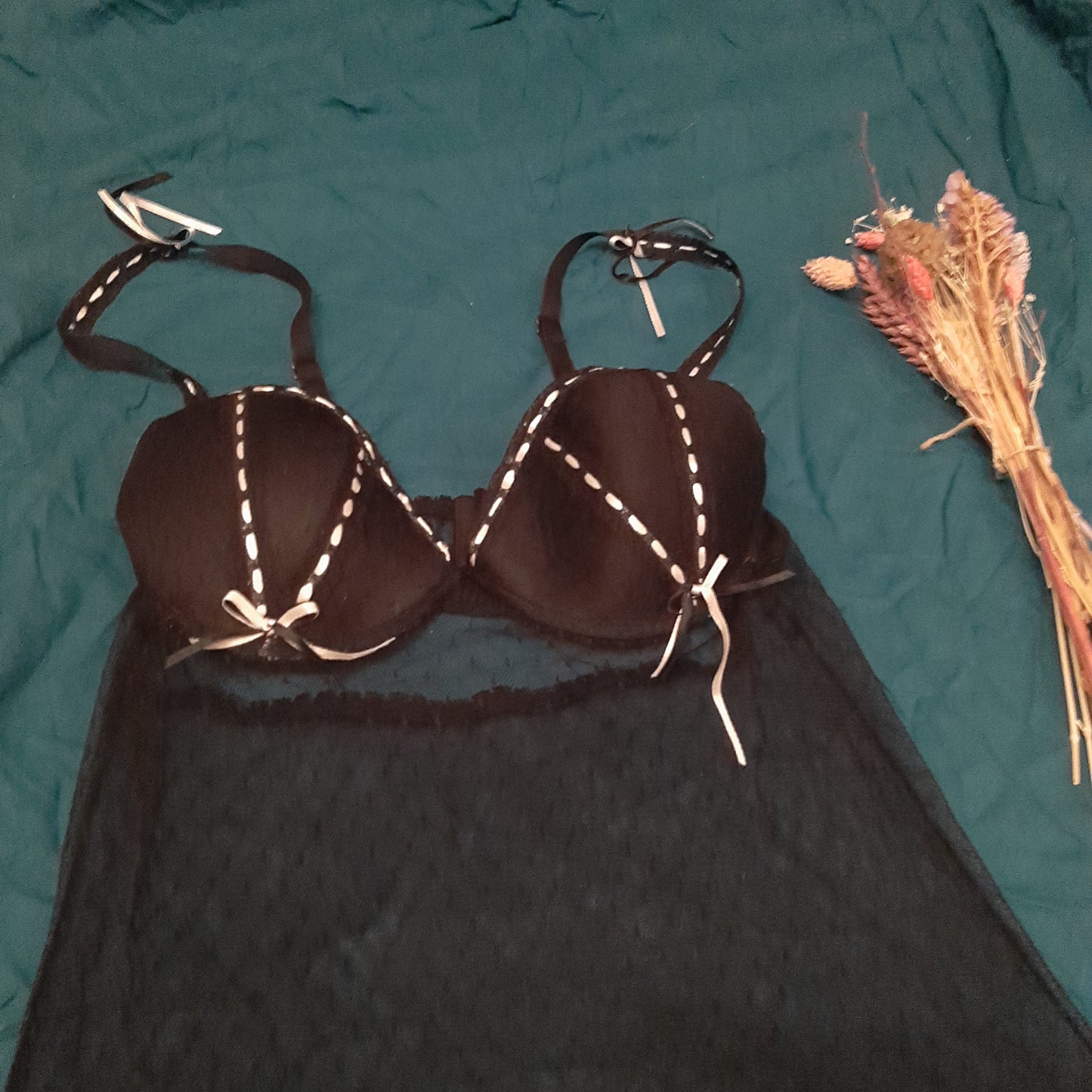 Black slip with black and white ribbon detail
