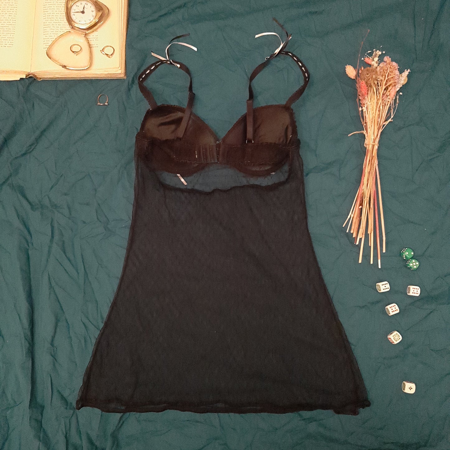Black slip with black and white ribbon detail