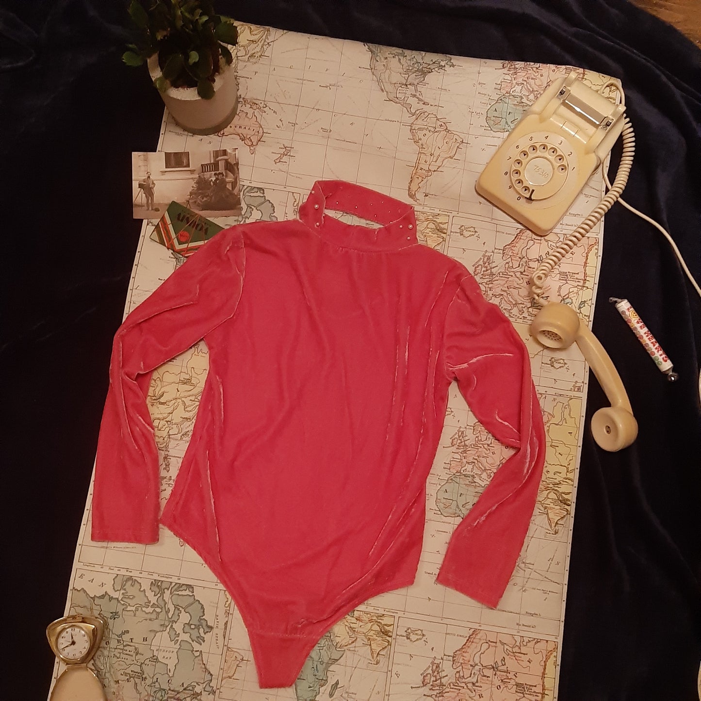 Pink and pearl velvet bodysuit