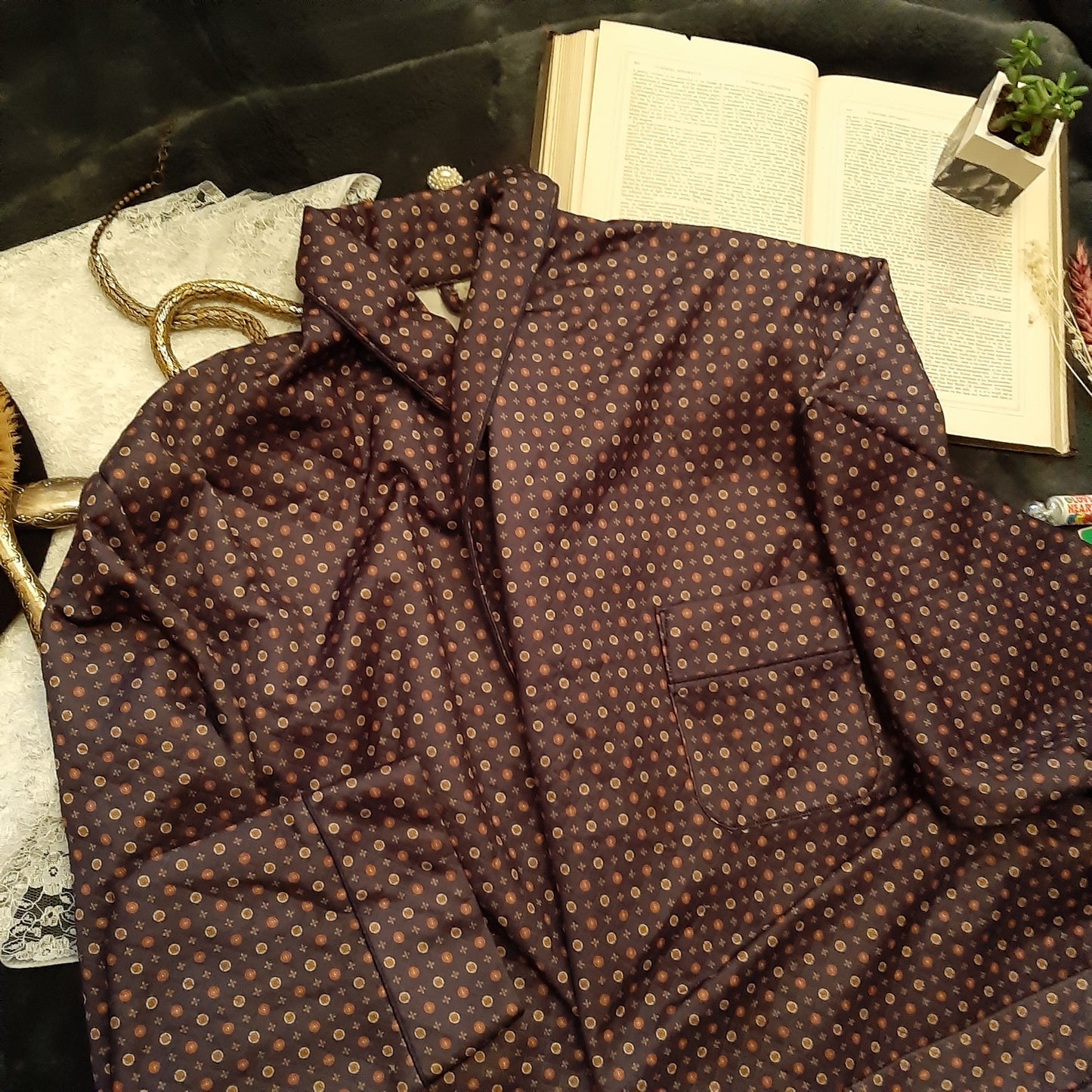 Cosy mauve robe with jewelled pattern