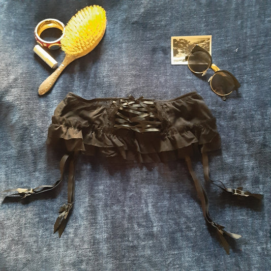 Black garter belt with ribbon tie up