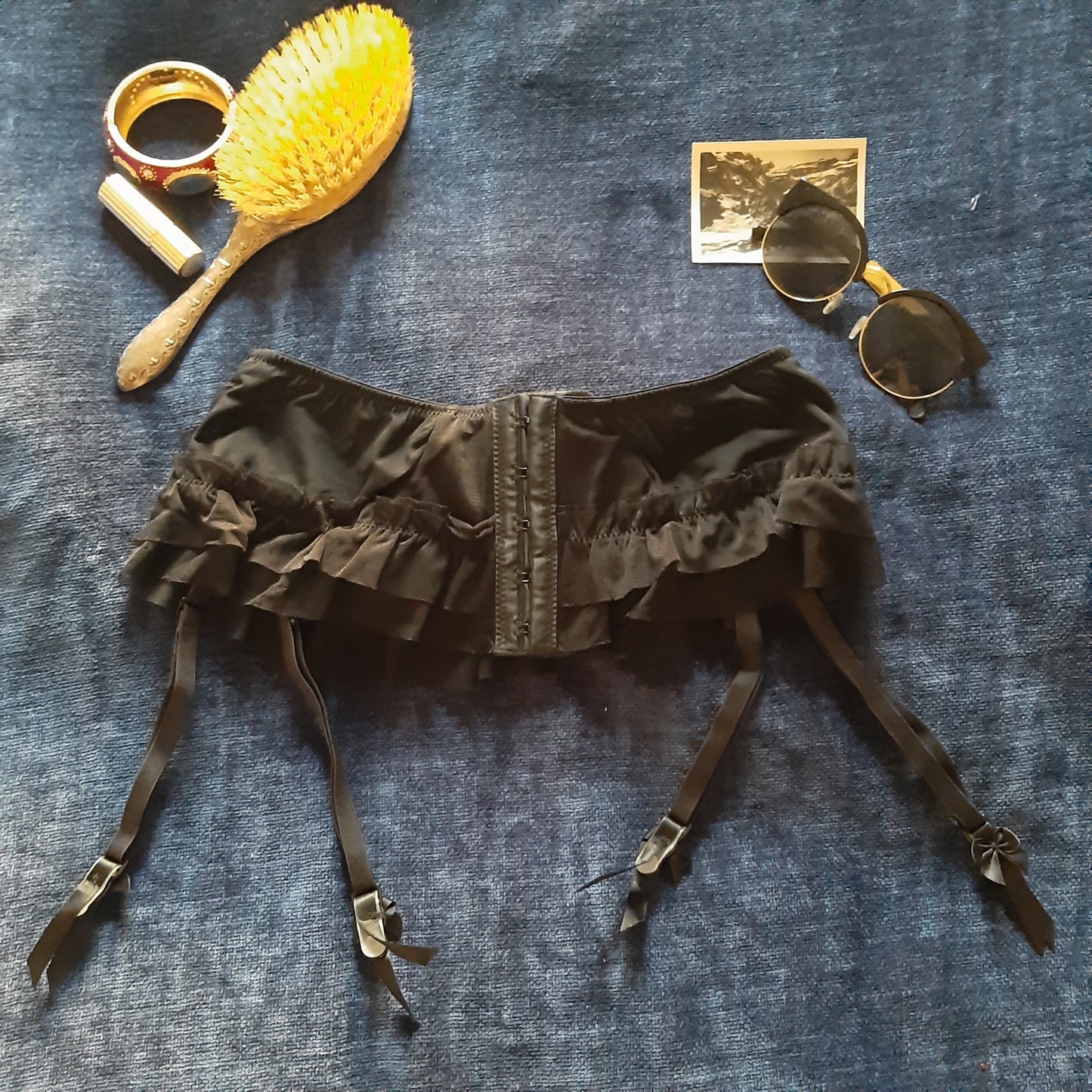 Black garter belt with ribbon tie up