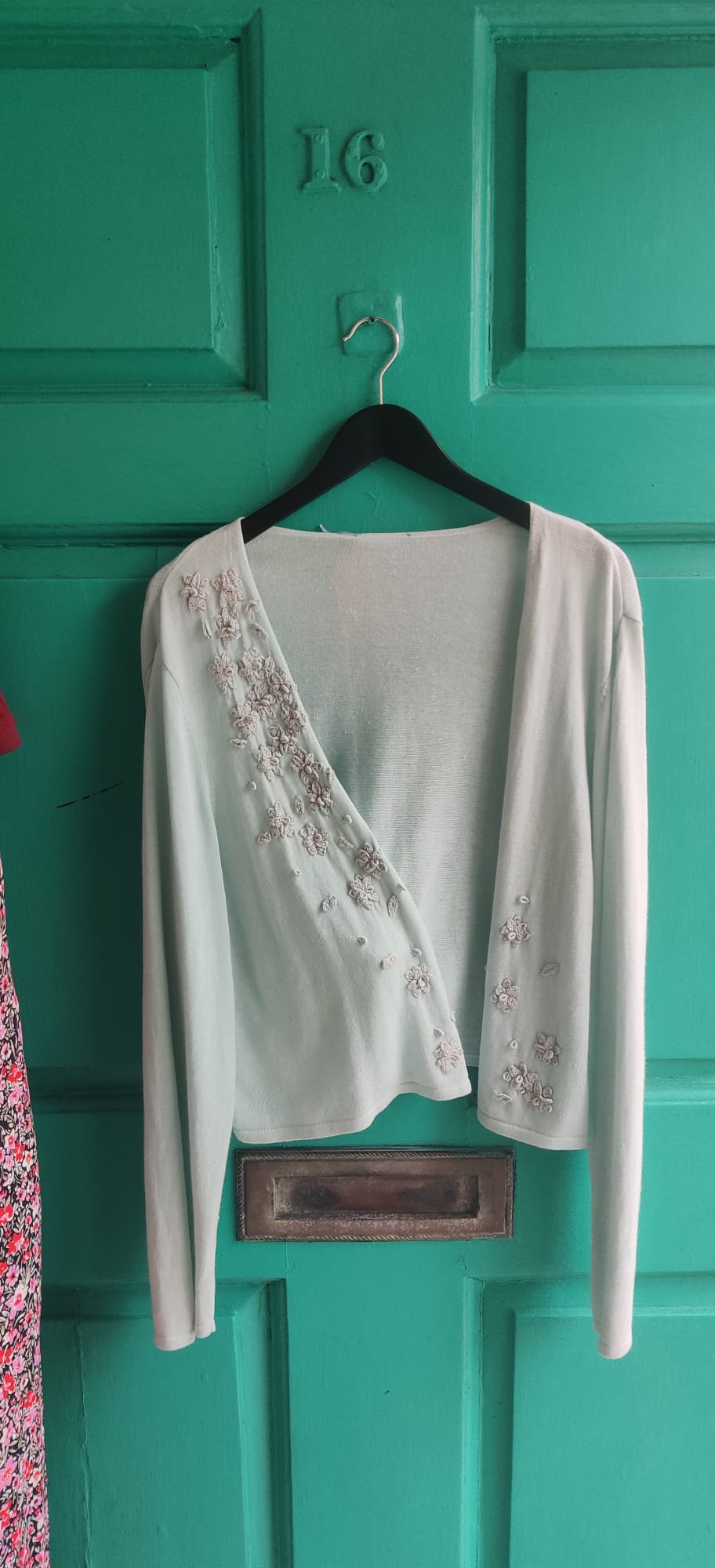 50% linen mint green cardigan UK 22/24