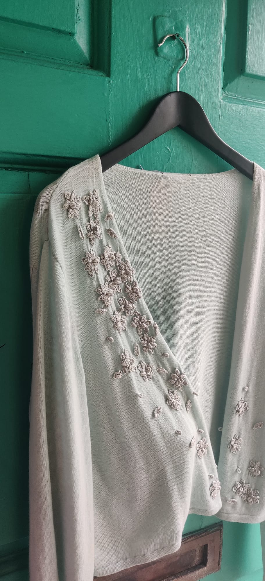 50% linen mint green cardigan UK 22/24