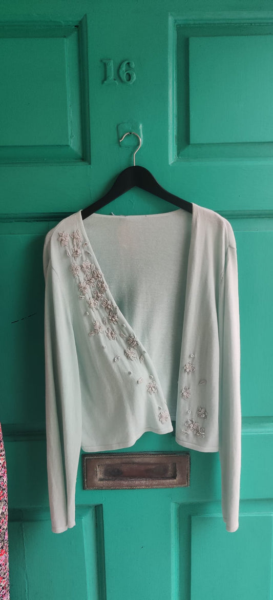 50% linen mint green cardigan UK 22/24