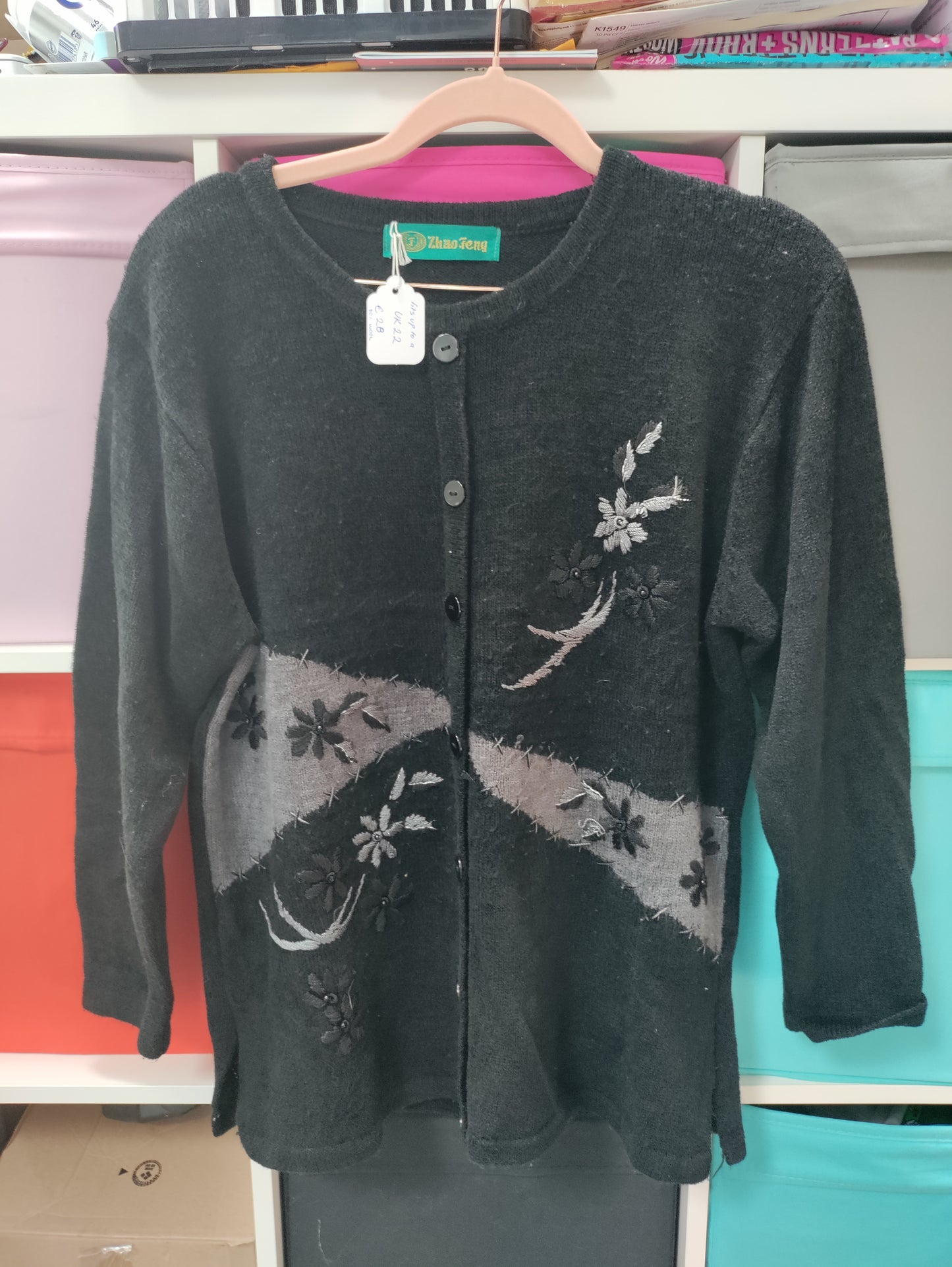 Pre-loved plus size black woollen cardigan UK 22