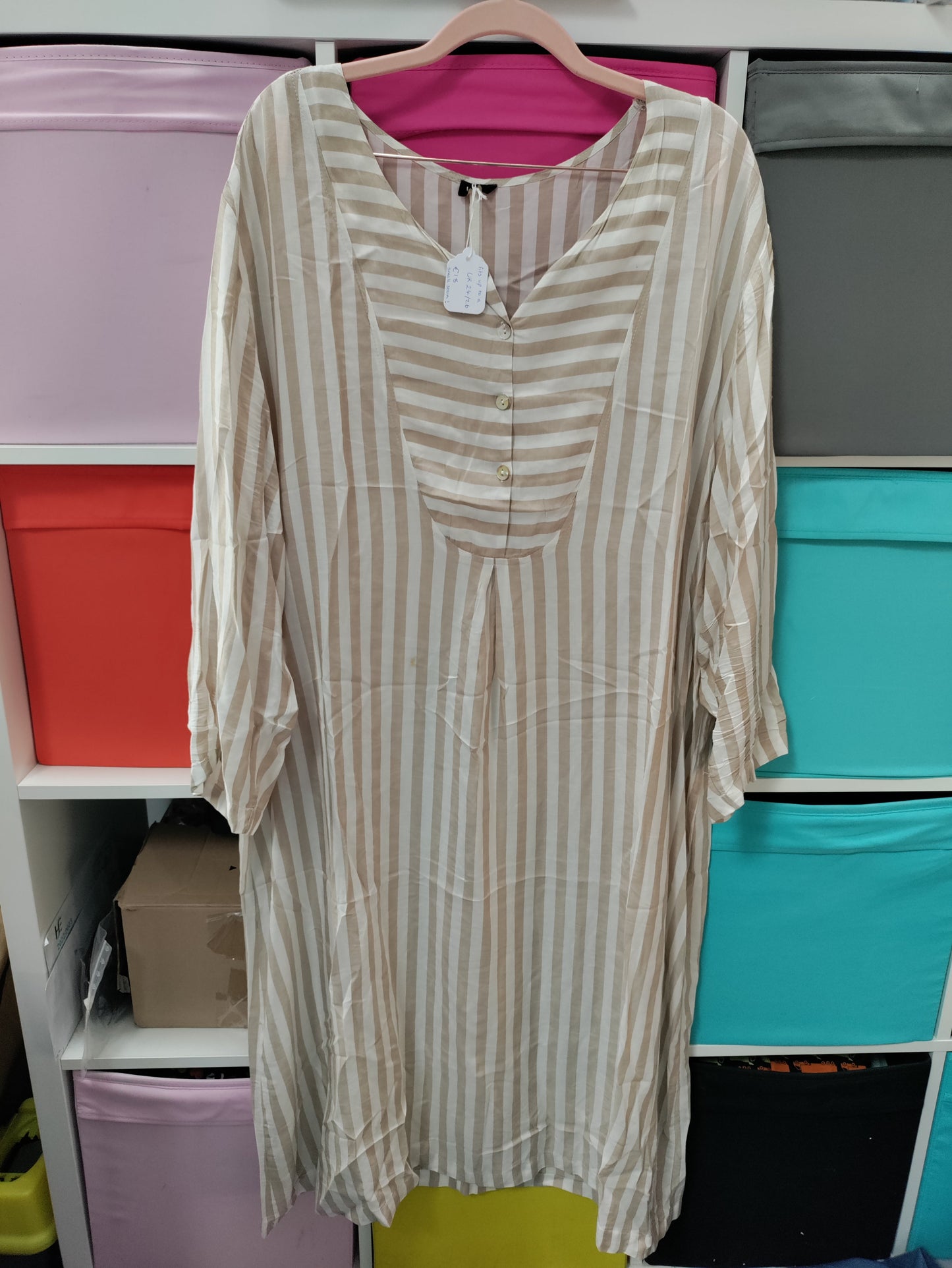Pre-loved plus size cream and light brown stripe dress / kaftan UK 24/26