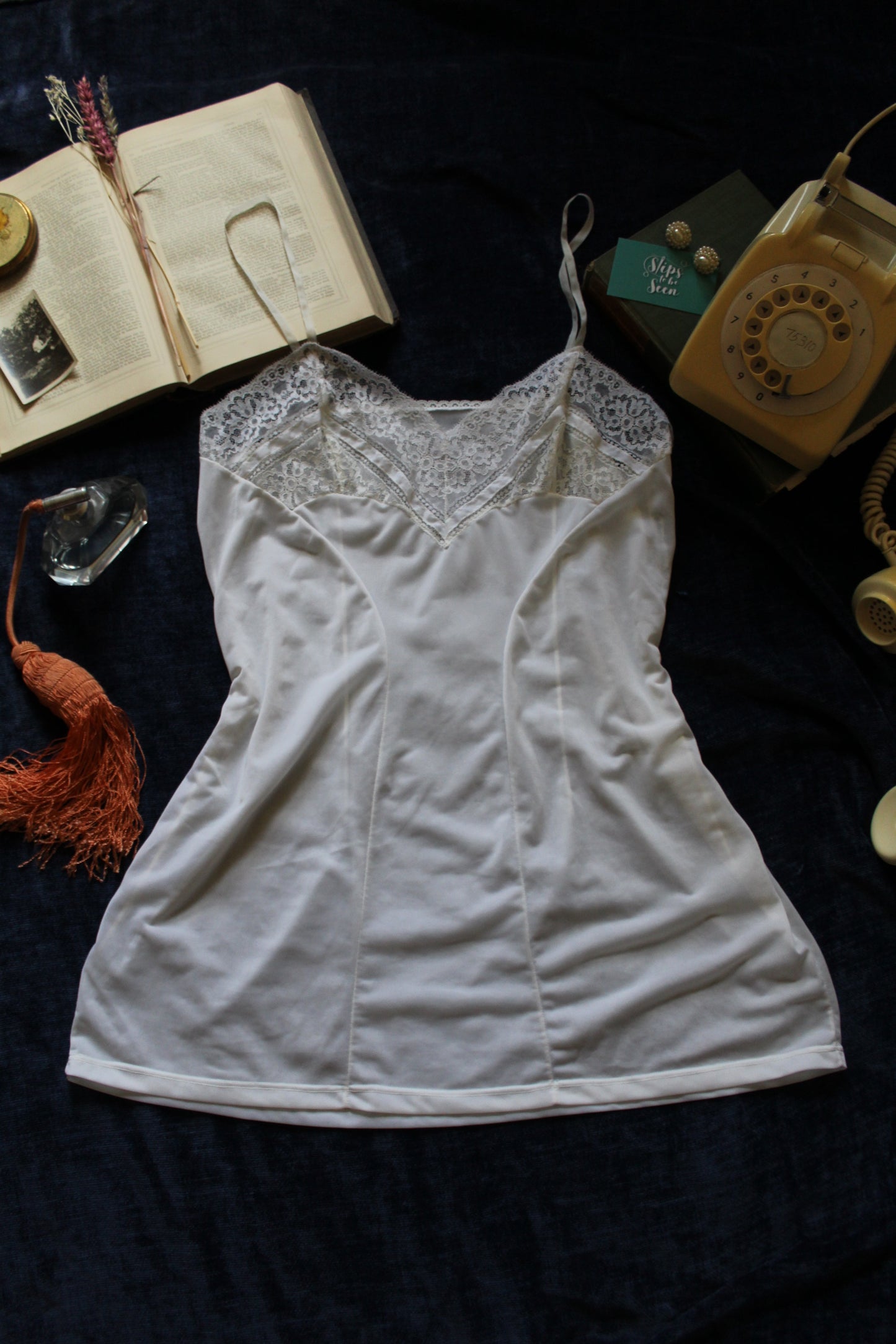 Romantic pearl lace slip