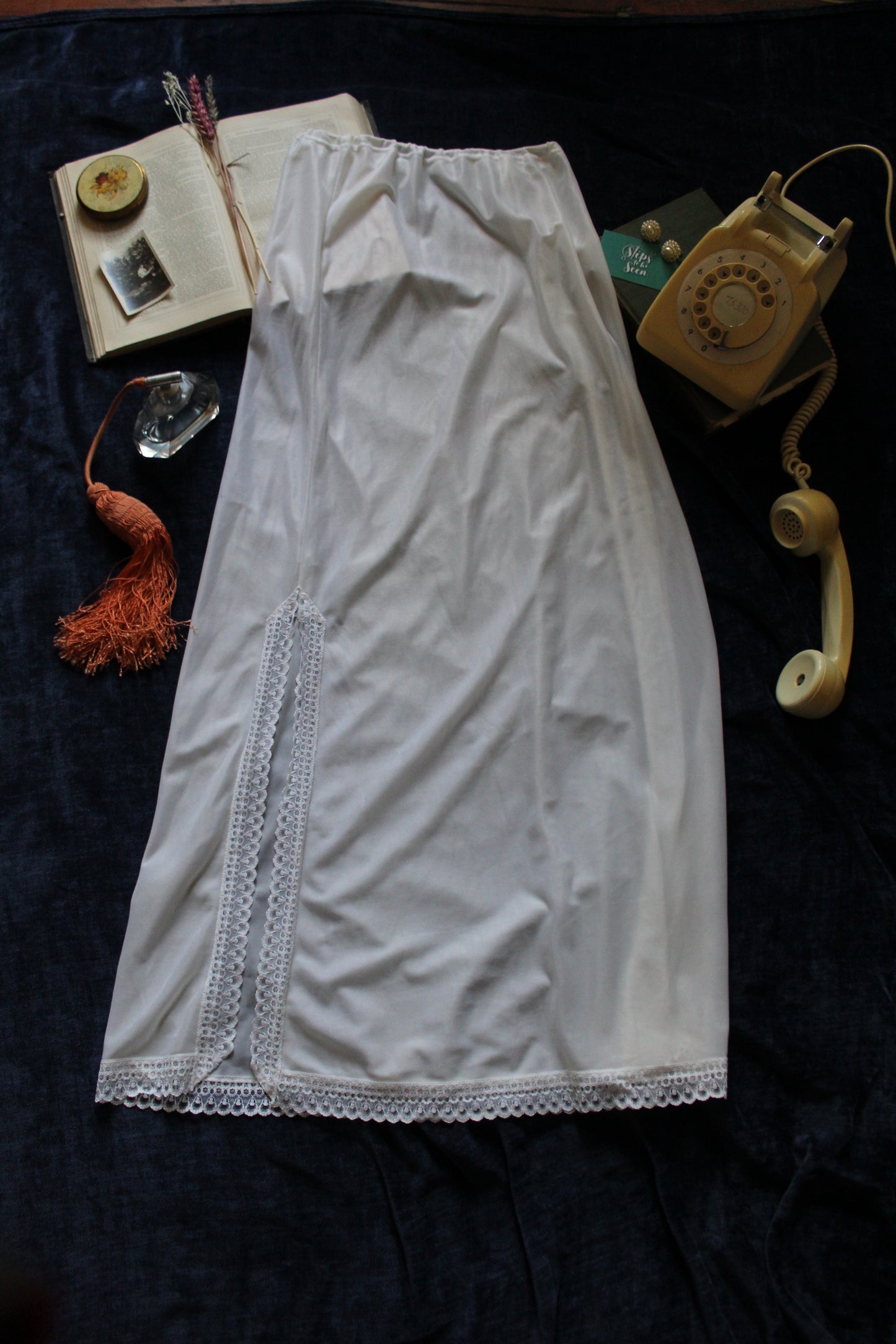 Dramatic full length white half slip