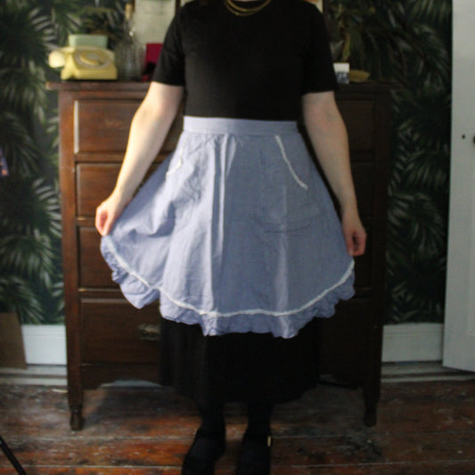 Blue and white check half apron