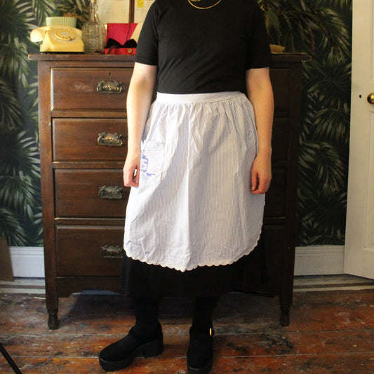 Blue and white striped half apron