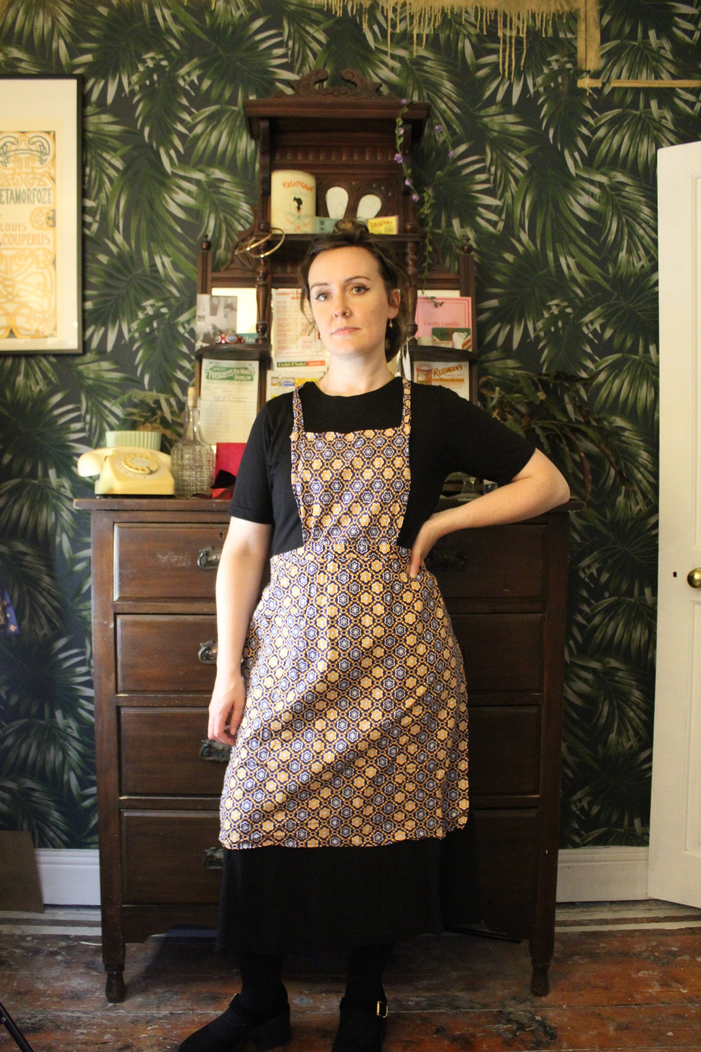 Blue and yellow flower apron