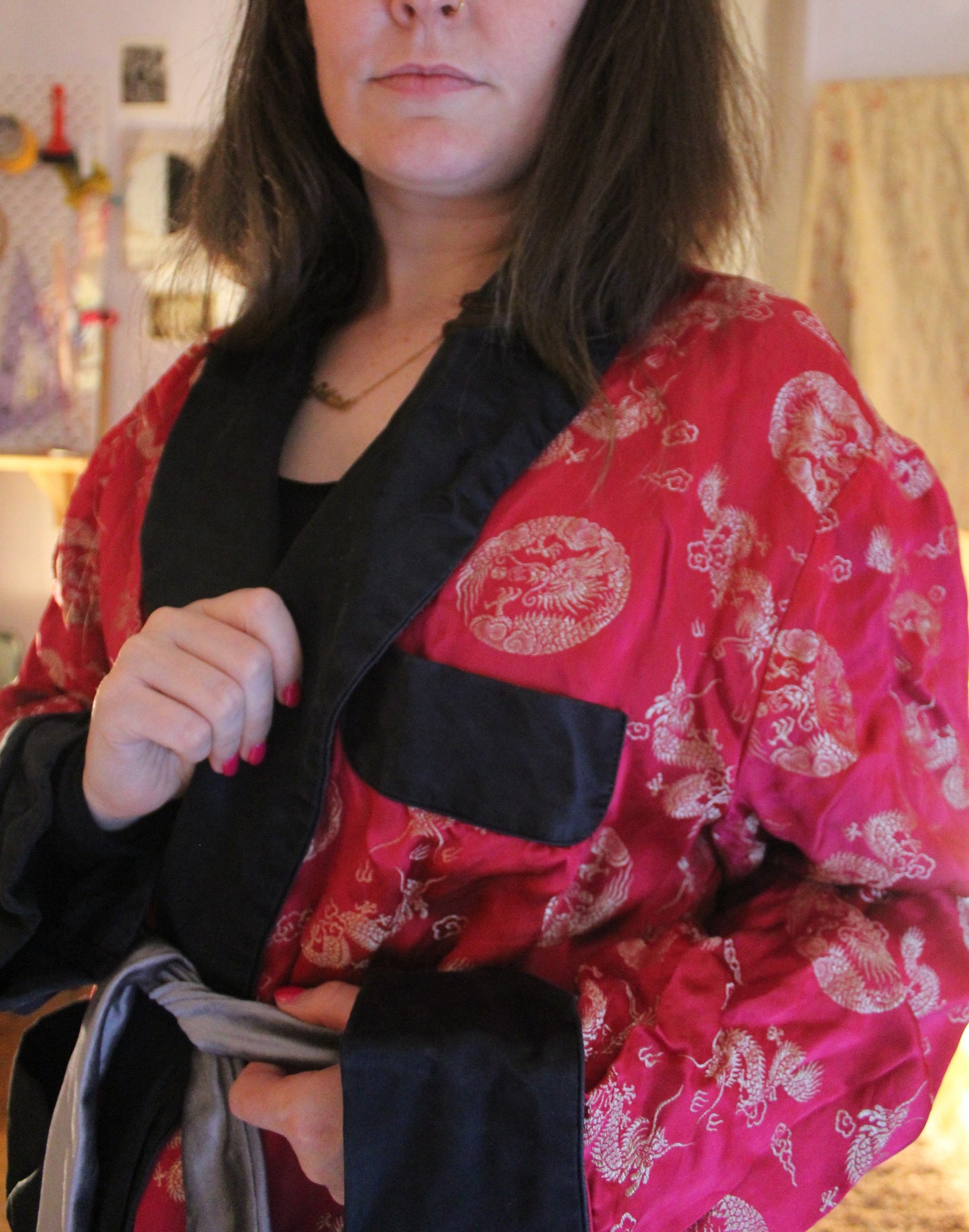 Retro Chinese robe with gold dragons
