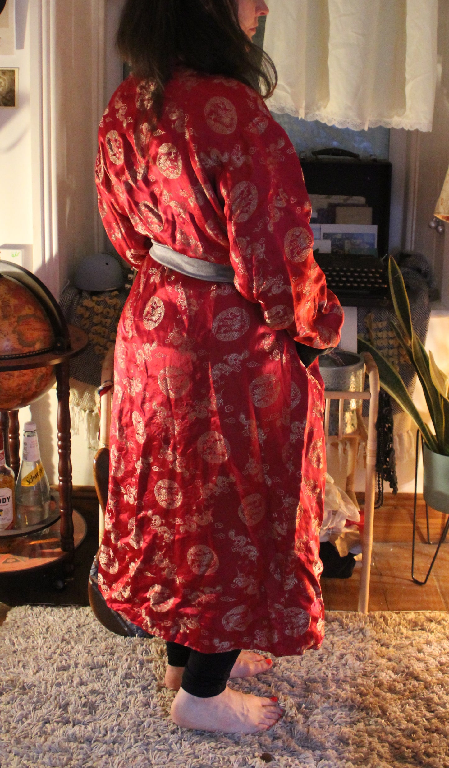 Retro Chinese robe with gold dragons
