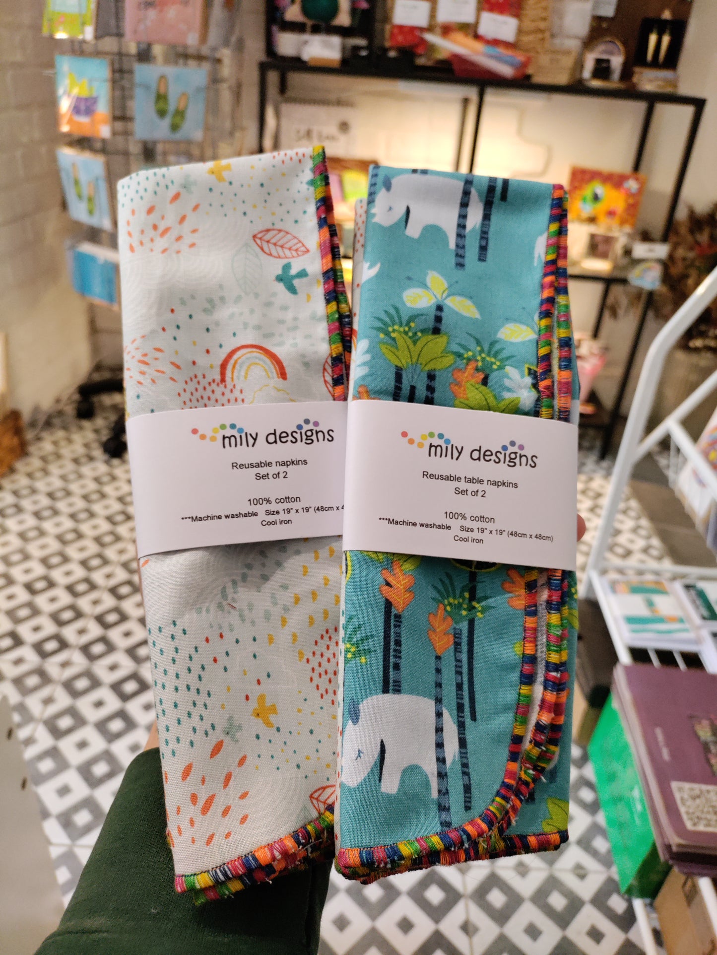 Reusable Napkins - lucky dip set of two complimentary fabrics