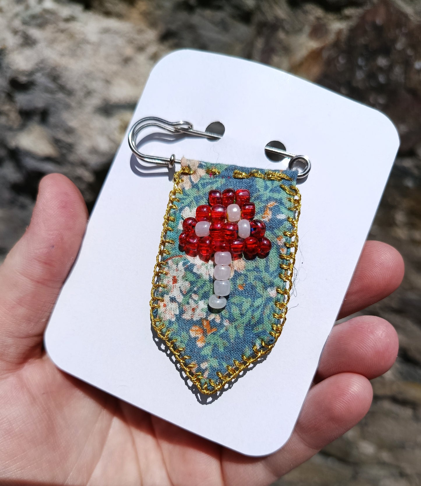 Mushroom Bead Embroidery Banner Pin