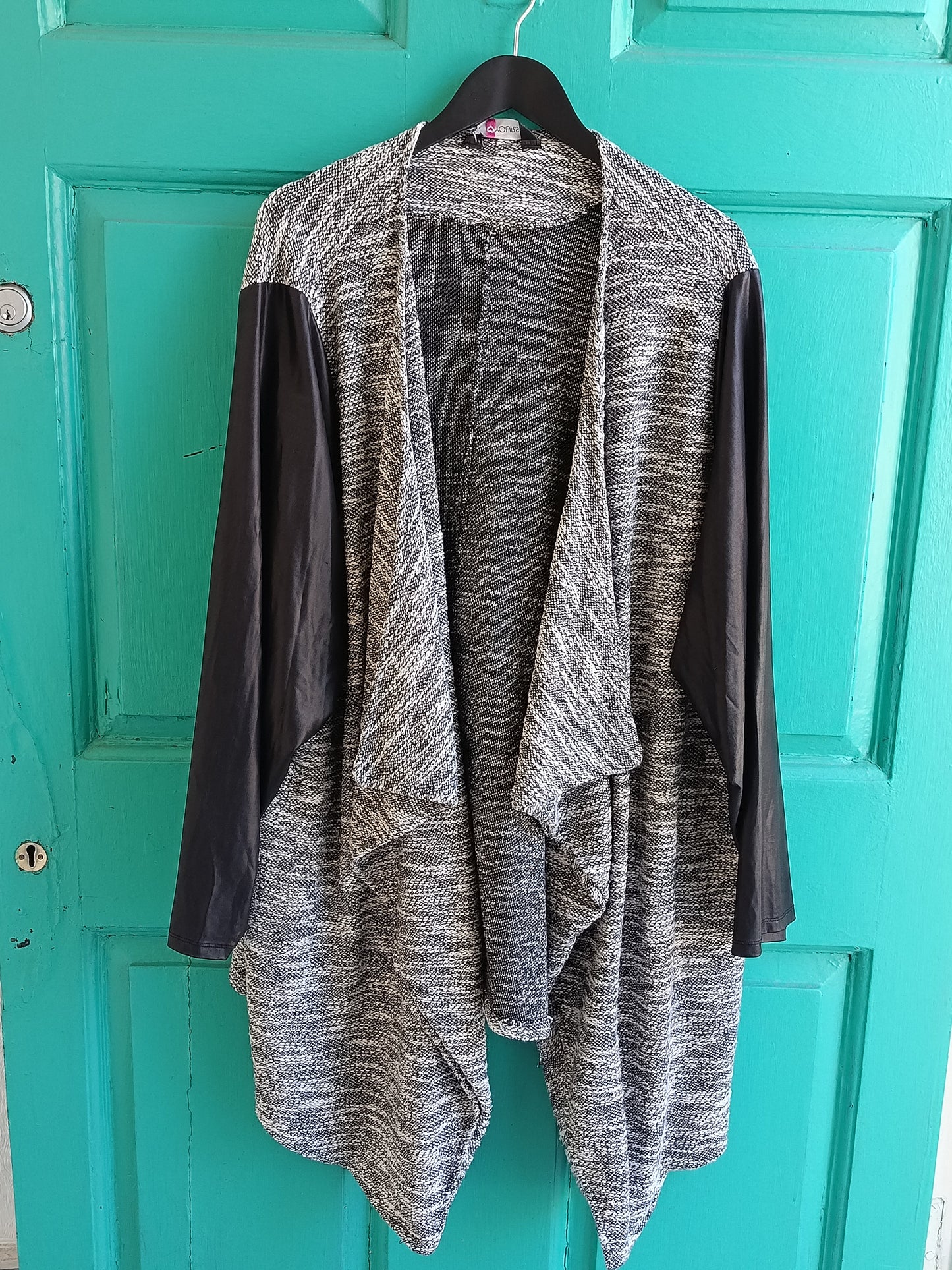 Grey Cardigan with pleather sleeves UK 30