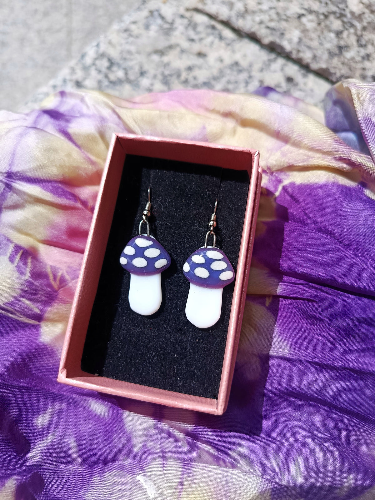 Fused Glass Mushroom Earrings