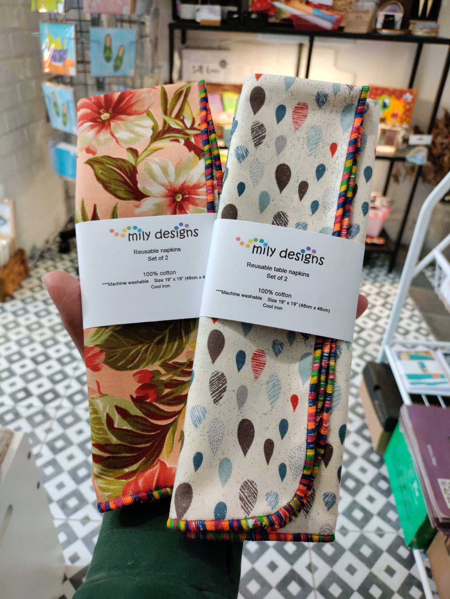 Reusable Napkins - lucky dip set of two complimentary fabrics