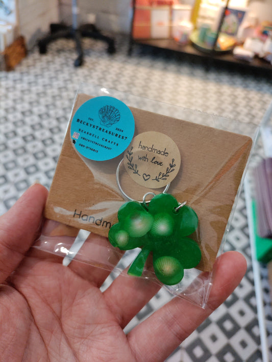 Becky's shamrock and shell resin key chains