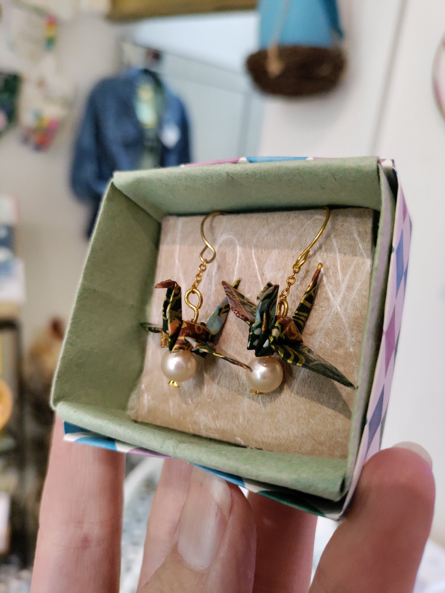 Origami crane earrings