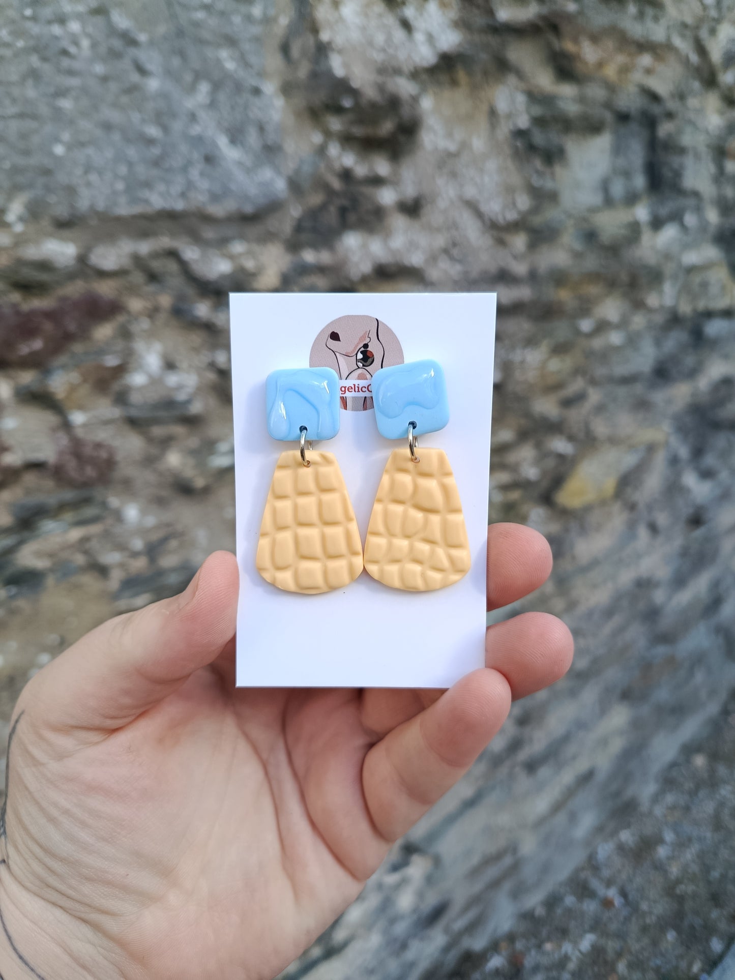 Pastel Yellow and Blue Statement earrings