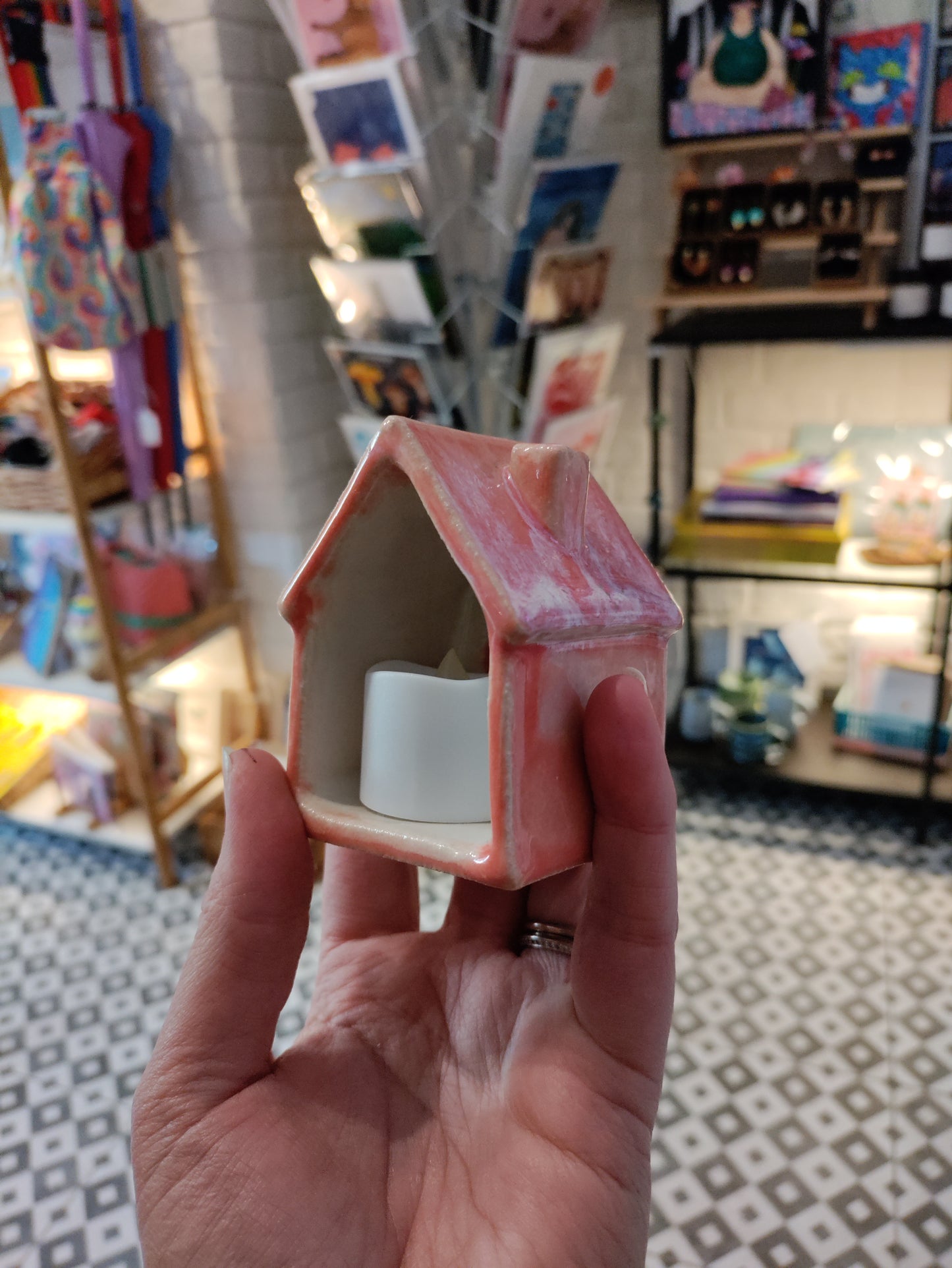 Pink house with tea light