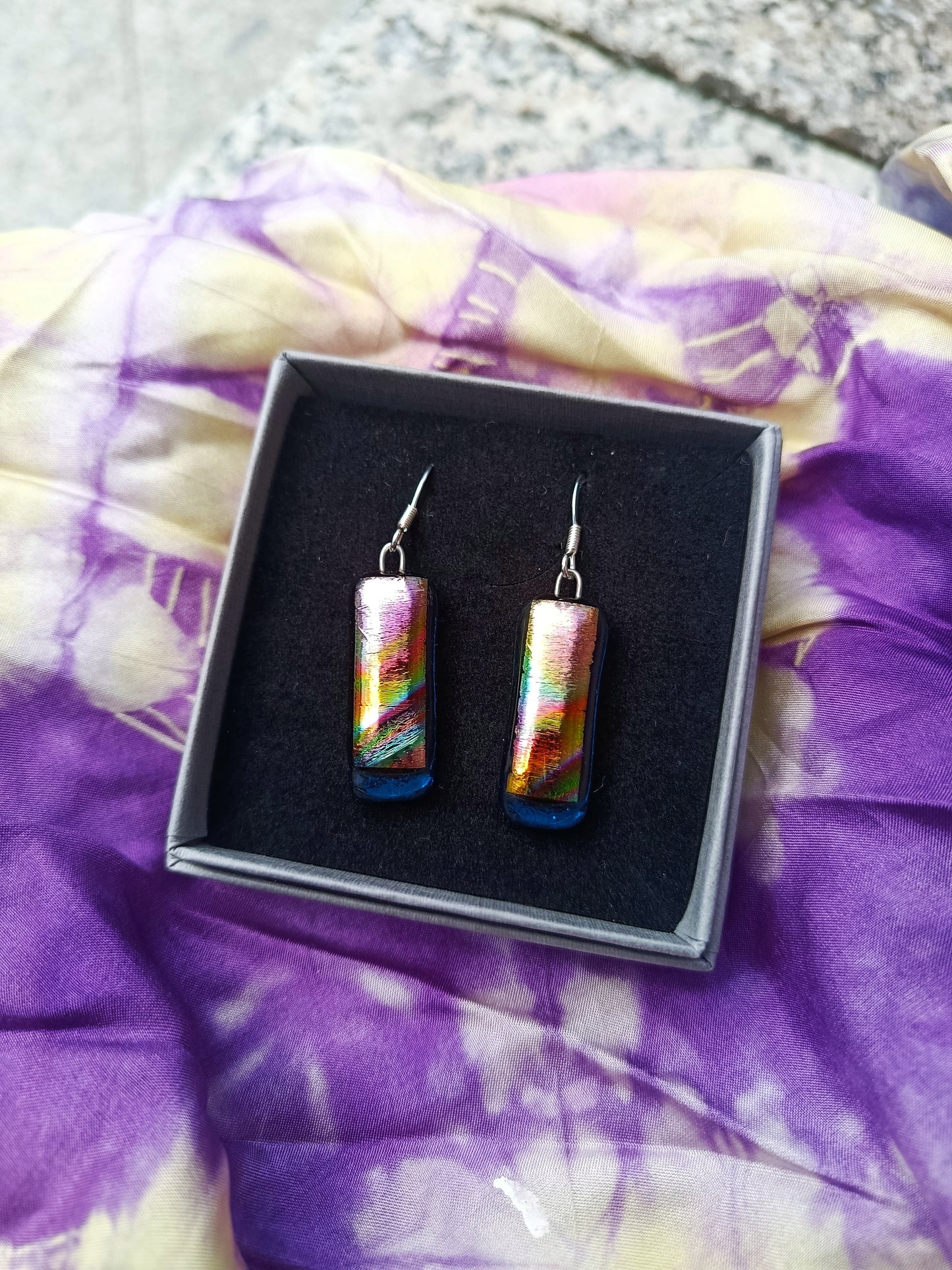 Dichroic Glass Earrings with sterling silver earrings hooks