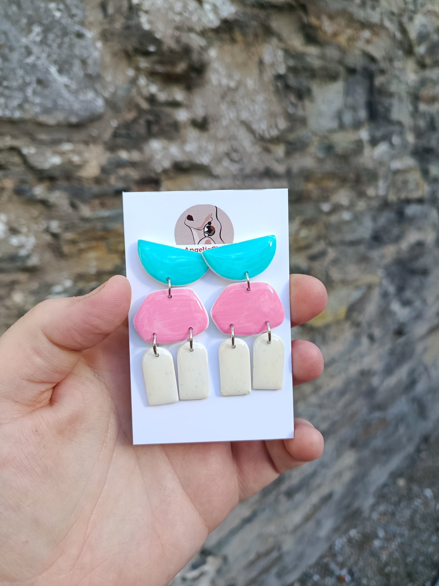 Aqua/Pink and White Statement earrings