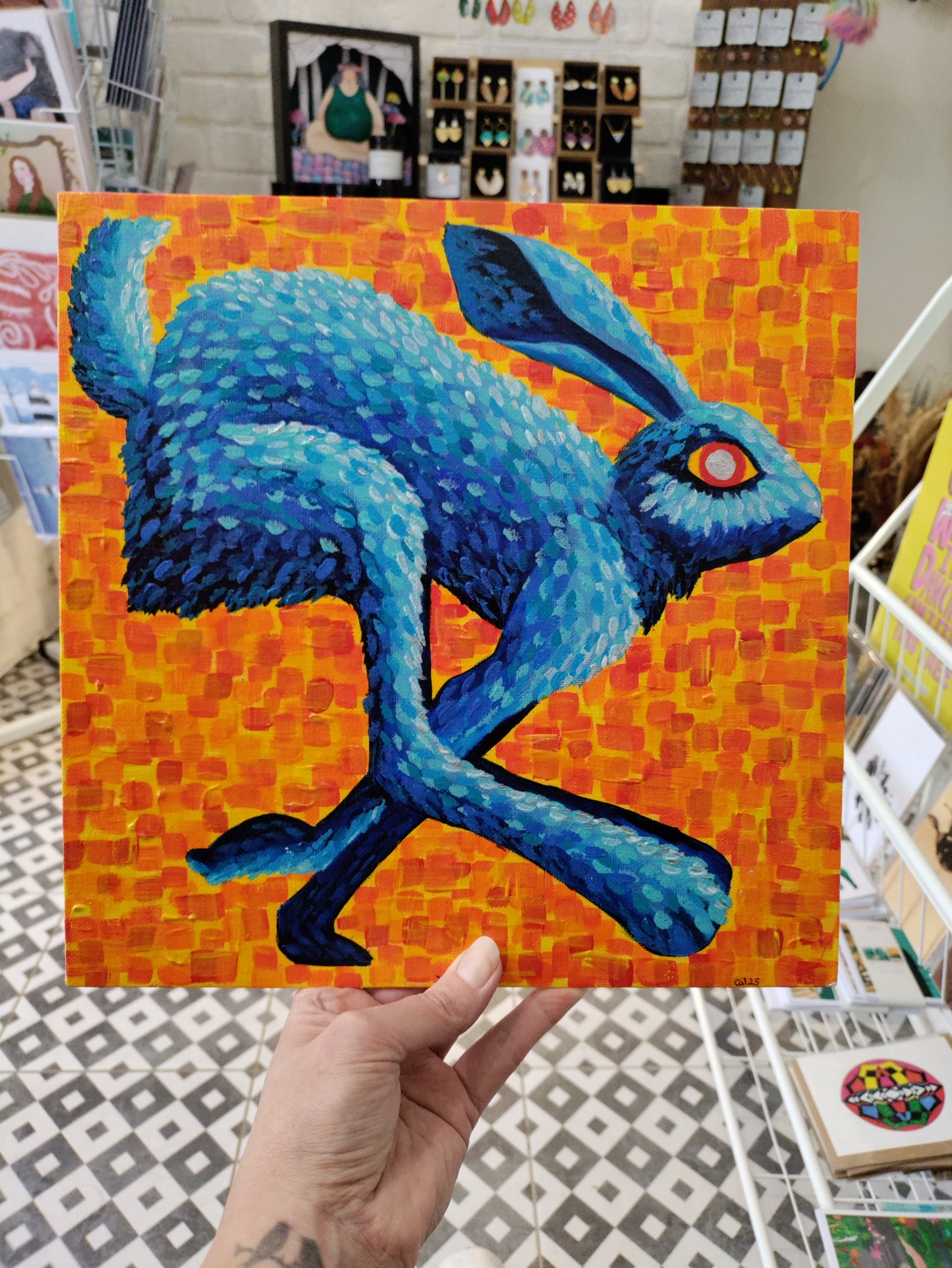 Boots hare 12x12" acrylic painting - original