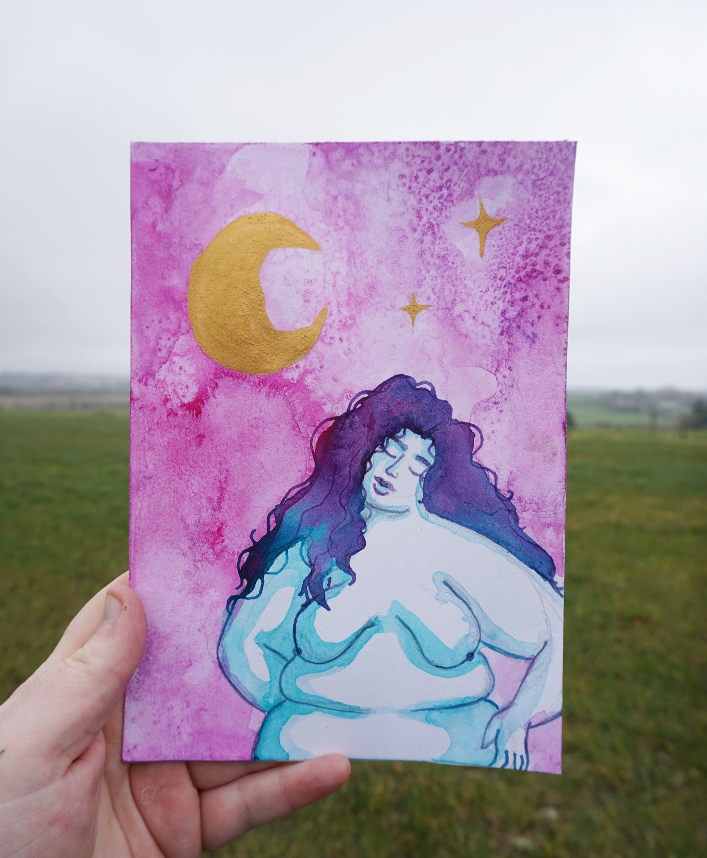 Pink sky at night fat positive original painting