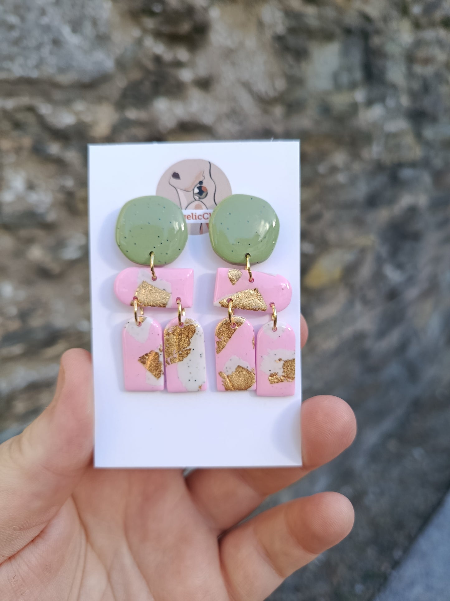 Pink/Gold and Sage Earrings