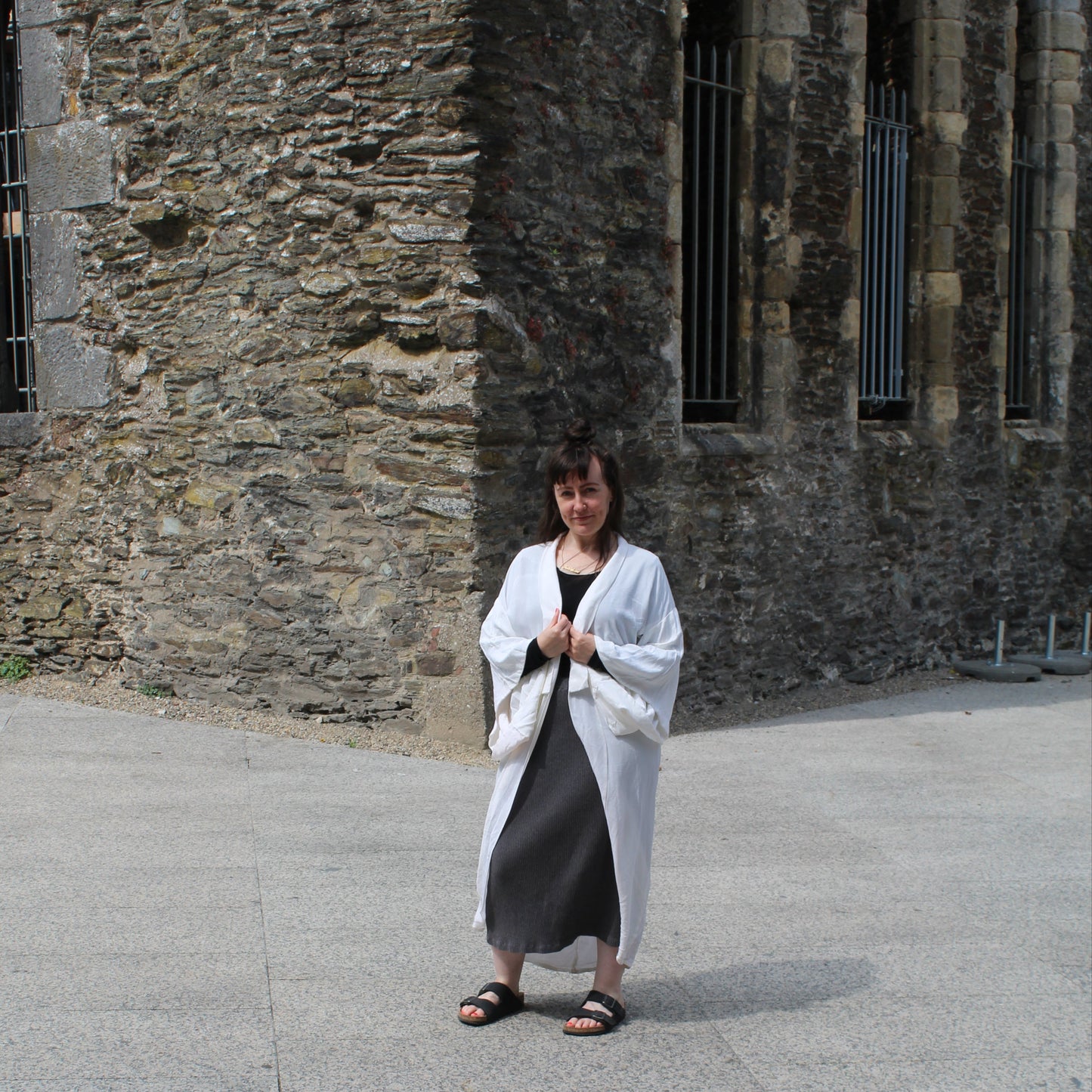 Full length white floral robe