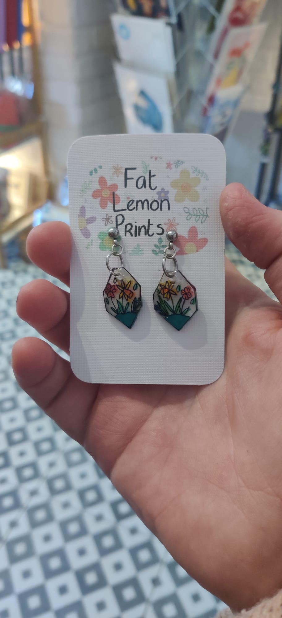 Hexagonal Daffodil Earrings FL30