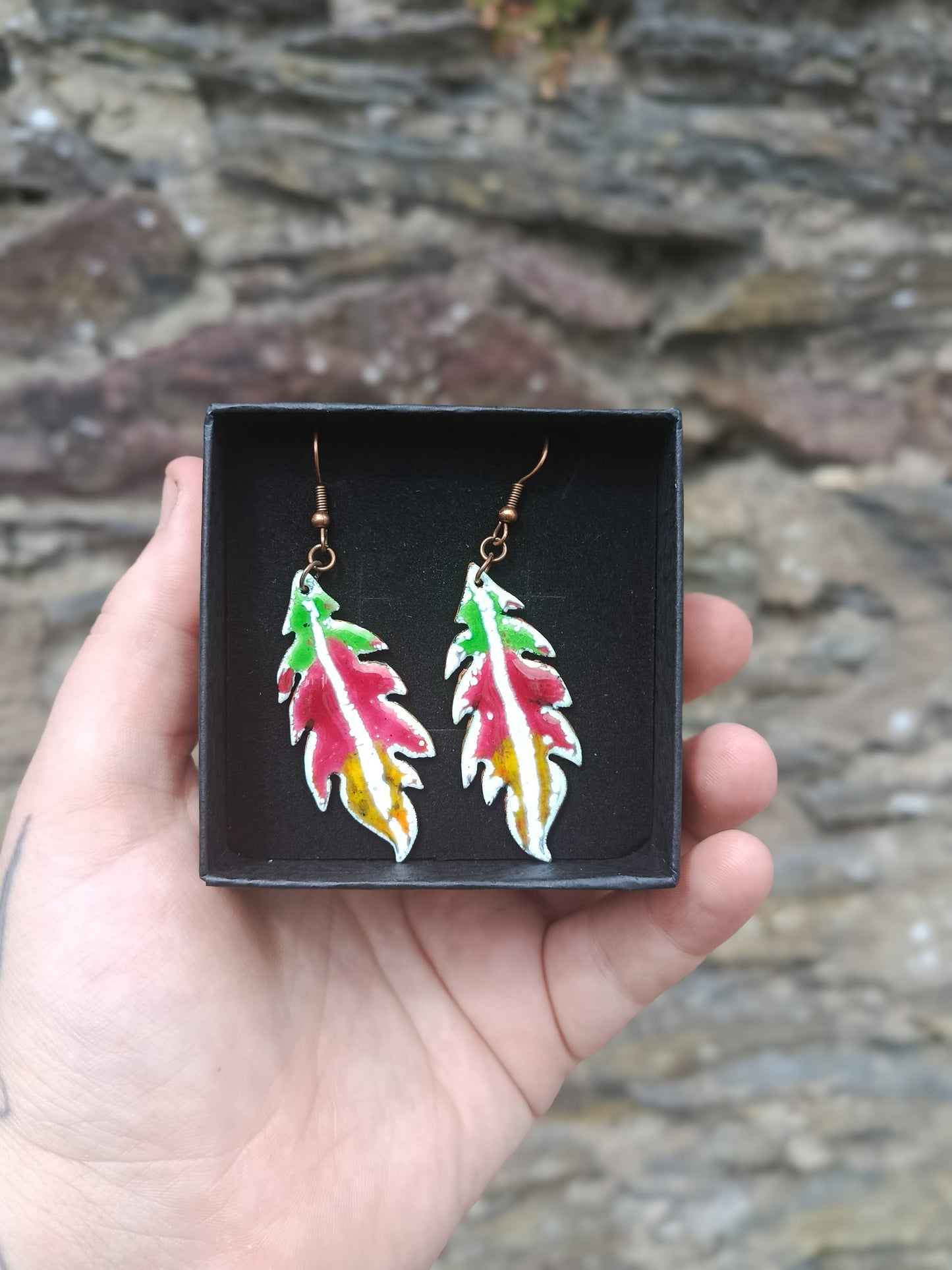 Enamel Feather Earrings