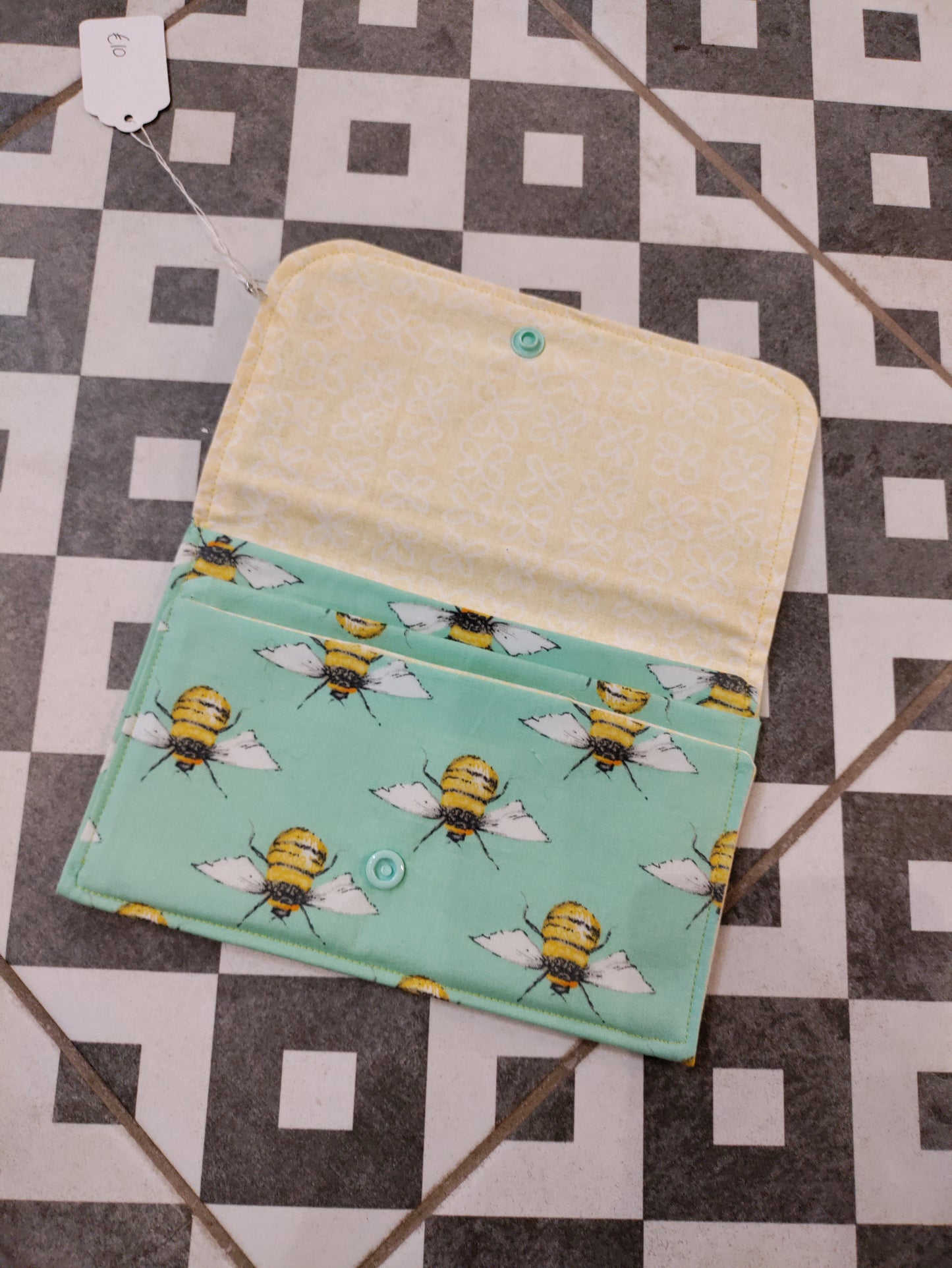 Hand sewn wallet with section for cards