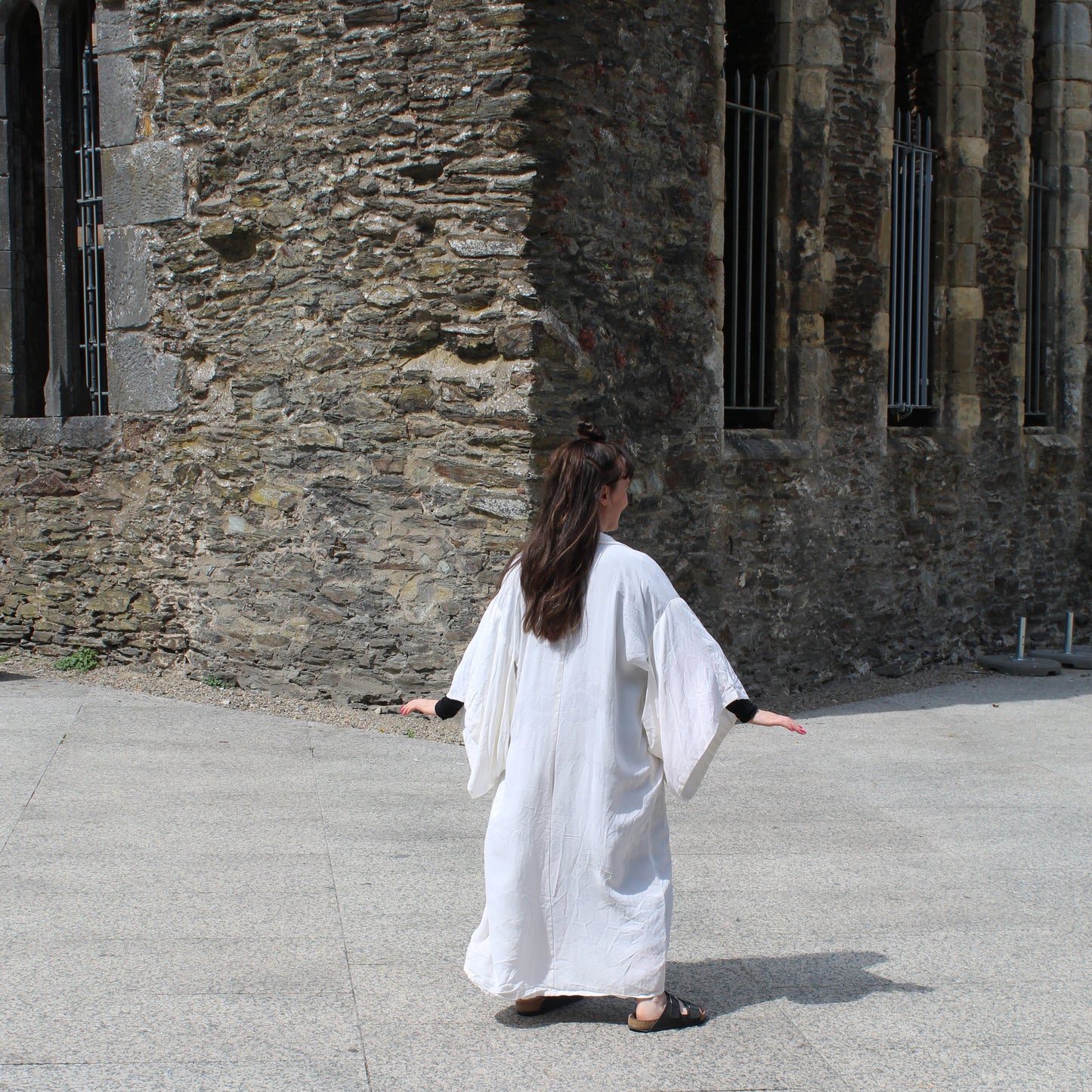 Full length white floral robe
