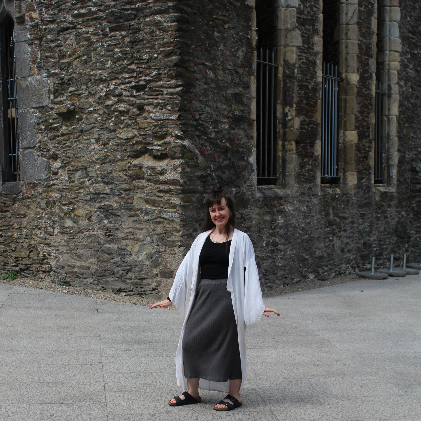 Full length white floral robe