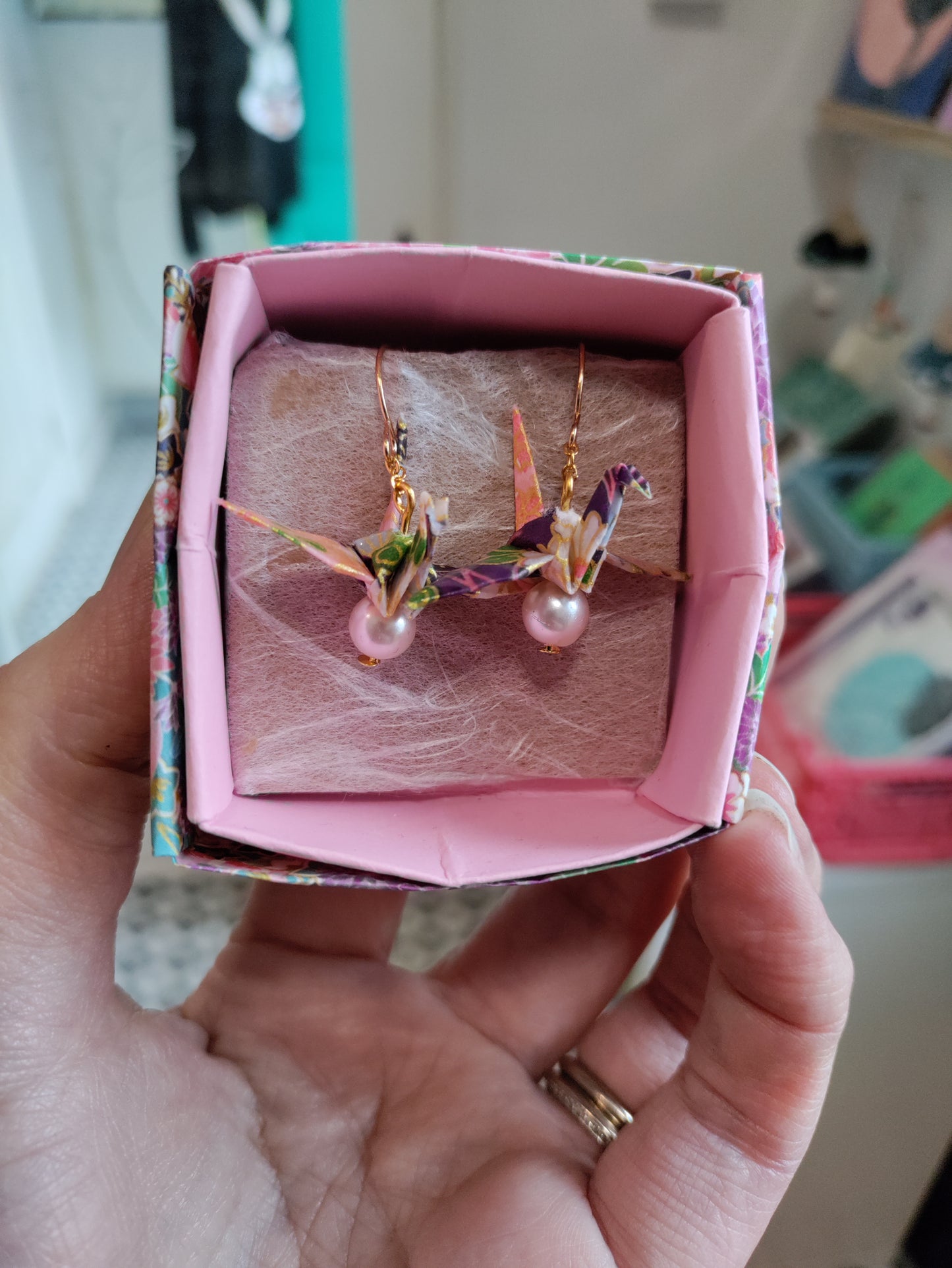 Origami crane earrings