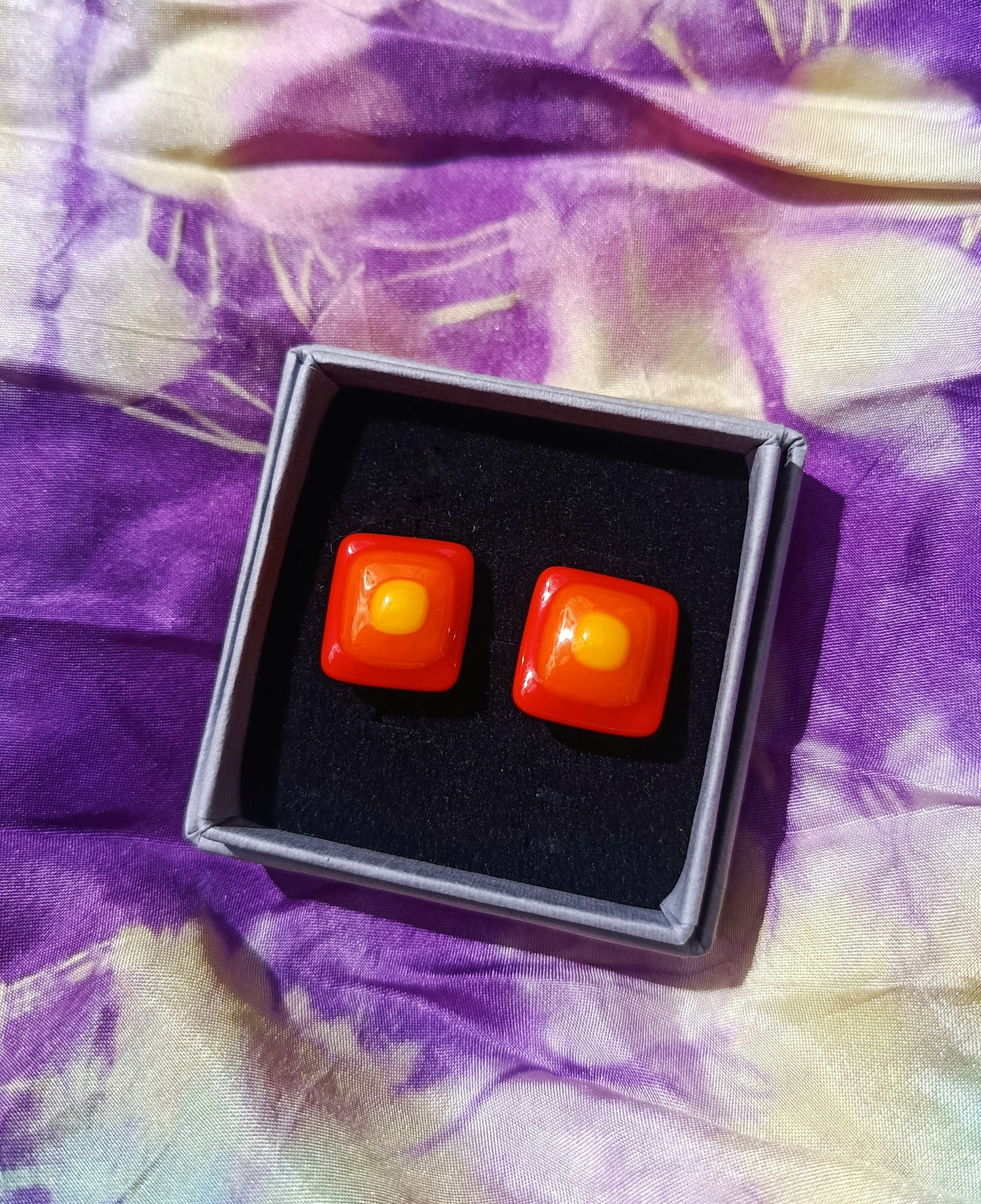 Tricolour Fused Glass Studs.