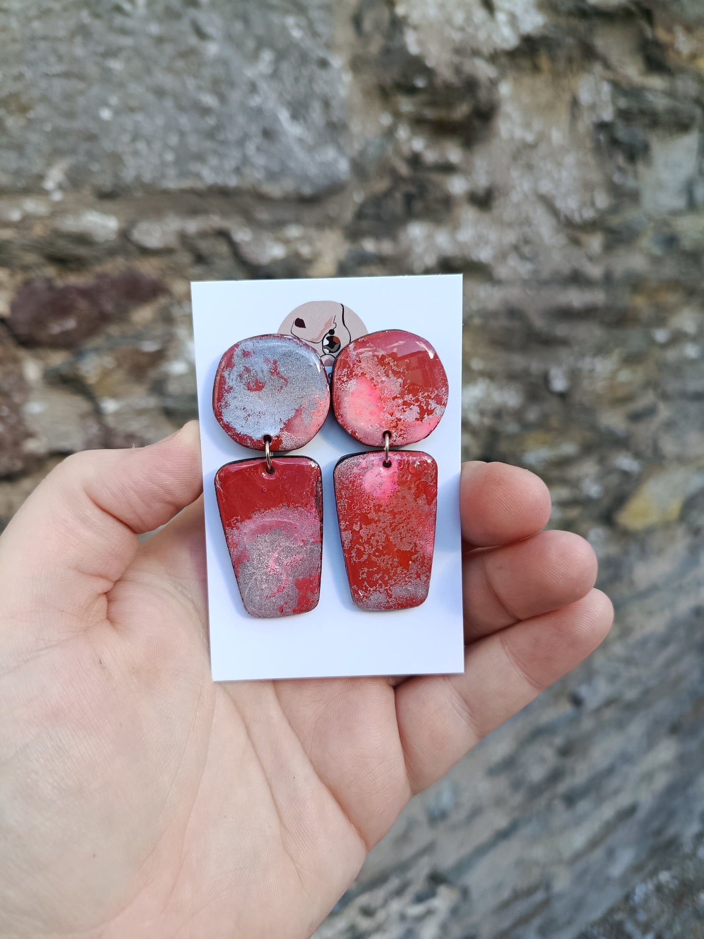 Wine and Silver Statement earrings