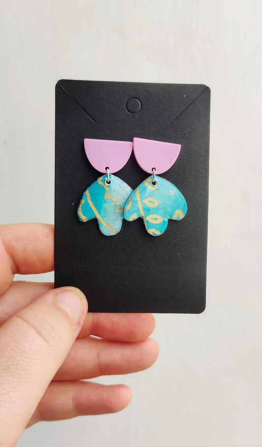 Purple and Aqua Hand painted Earrings