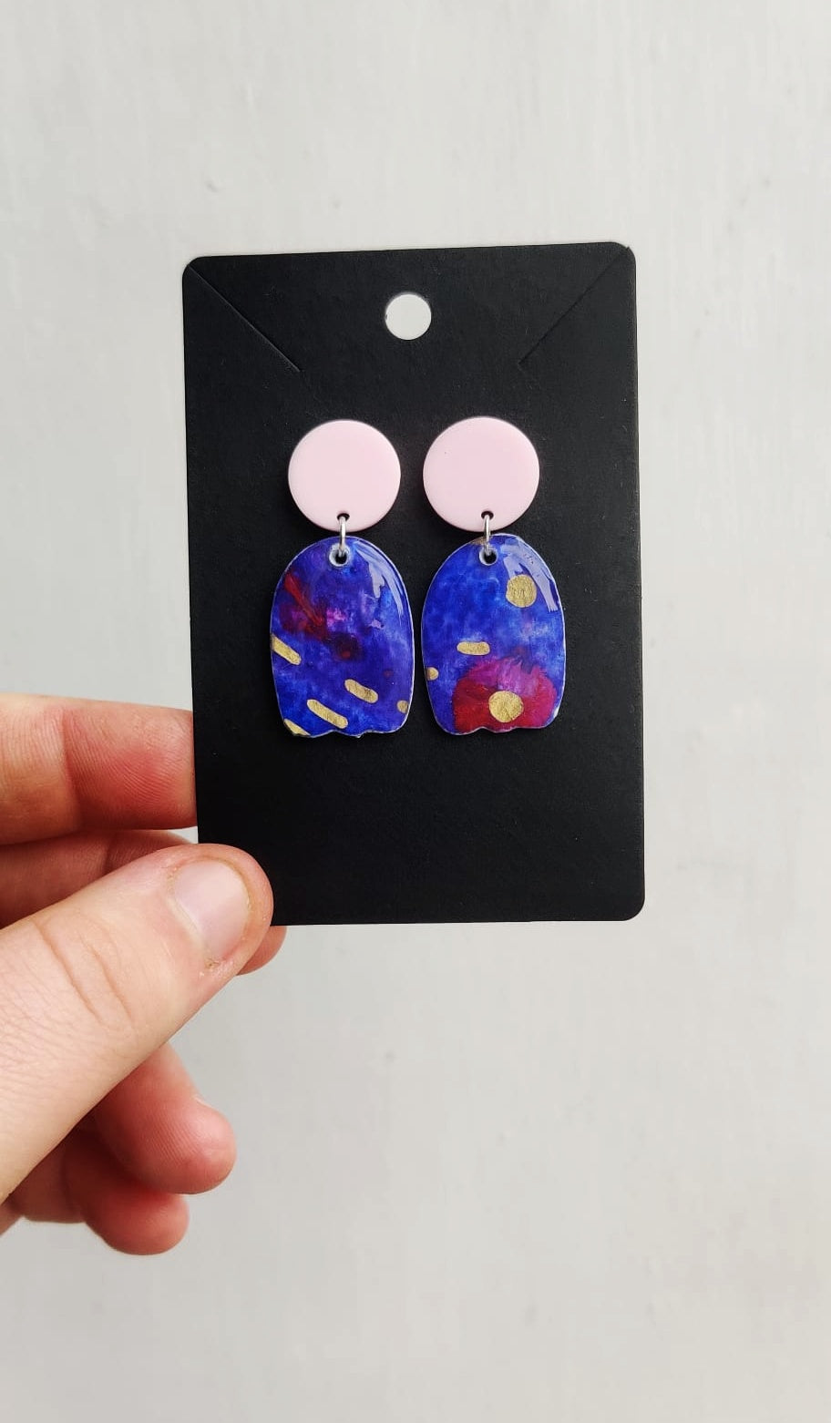 Pink post with purple/blue hand painted earrings