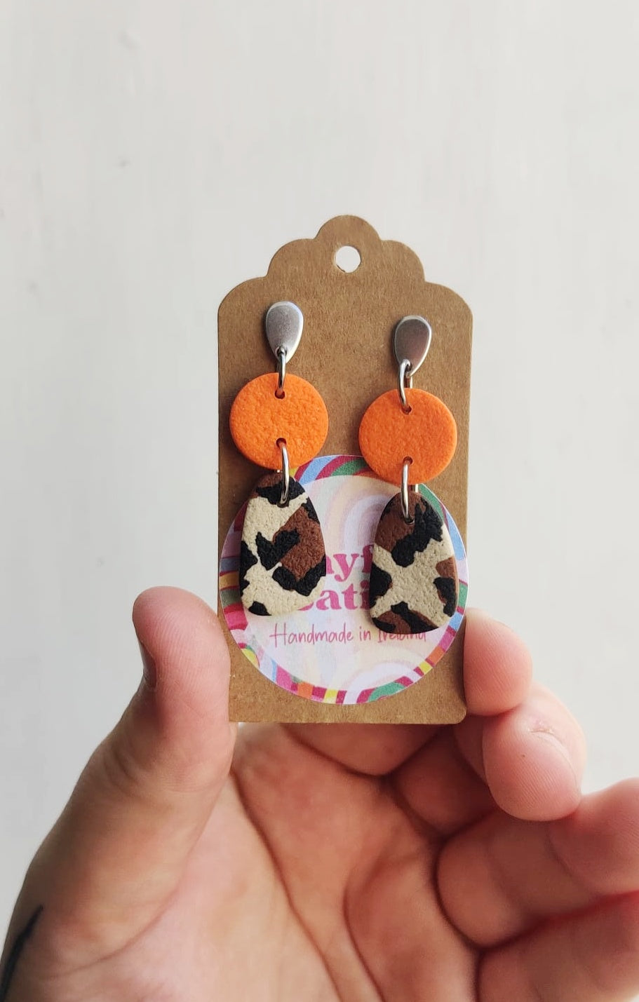 Orange and Brown Animal Print Statement Earrings