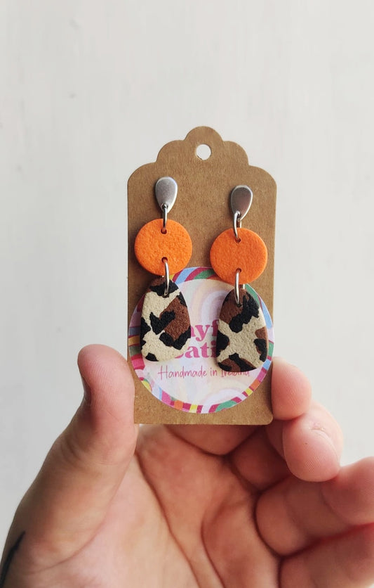 Orange and Brown Animal Print Statement Earrings