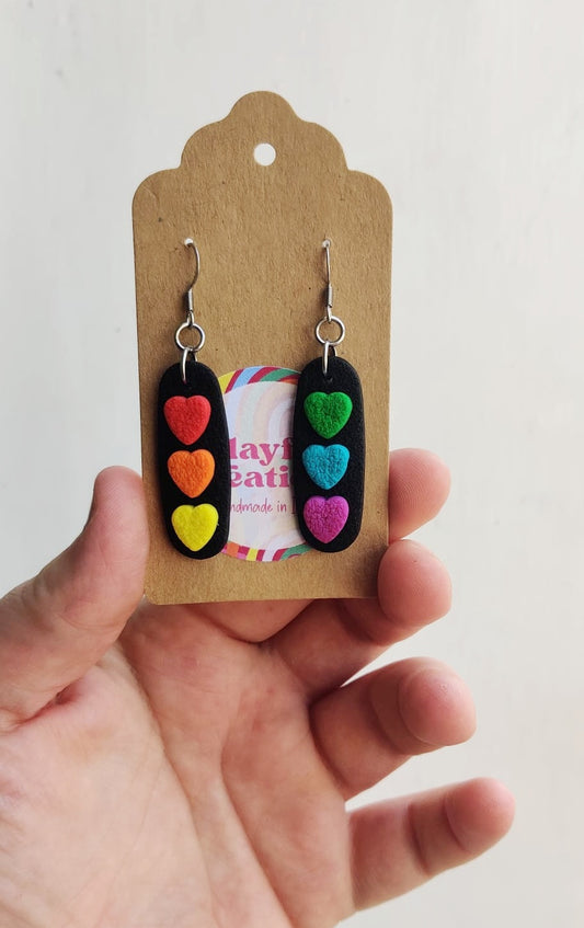 Mismatched Rainbow Hearts Statement Earrings