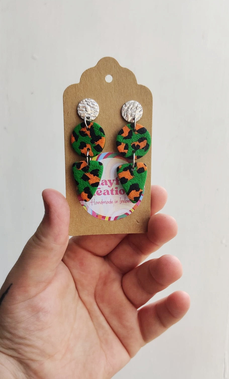 Green and Orange Leopard Print Earrings