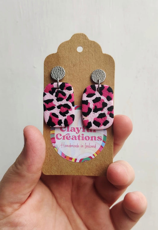 Pastel Pink Leopard Print Statement Earrings