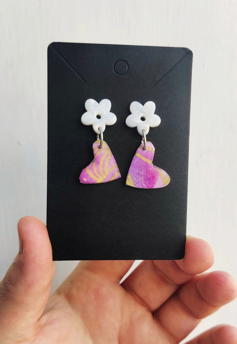 Daisy and Heart Watercolour Earrings